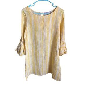 Vanessa Alexandra size small yellow Linen dress ruffle long sleeve made in Italy